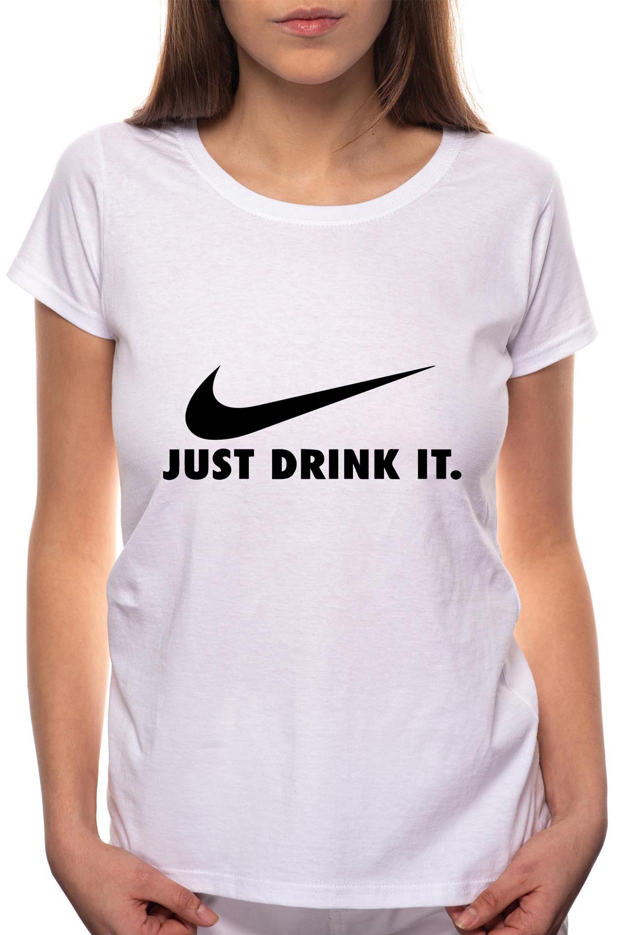 Tricou dama, Just Drink It, 100% Bumbac, W55, Alb