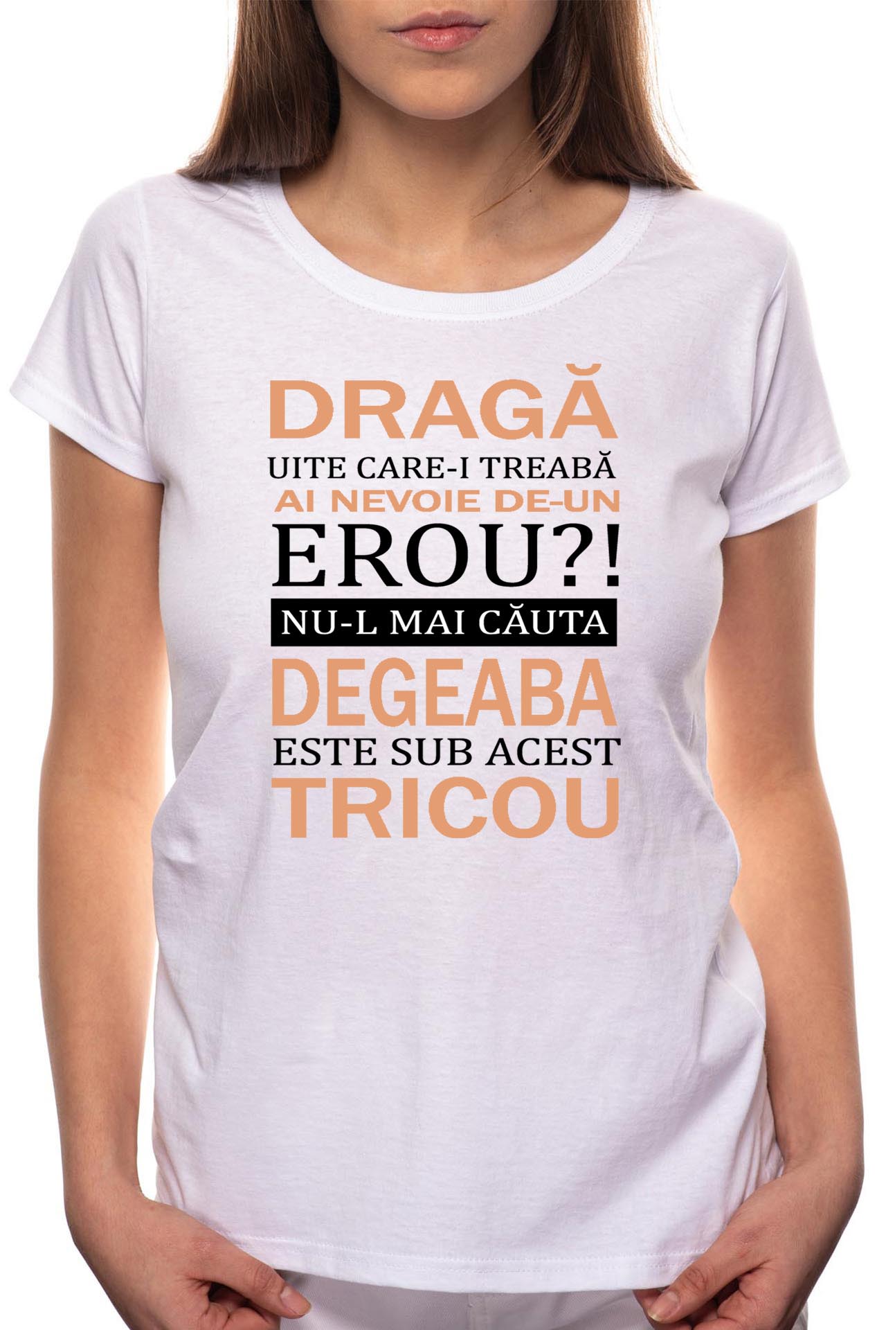 Tricou dama, Erou, 100% Bumbac, W53, Alb