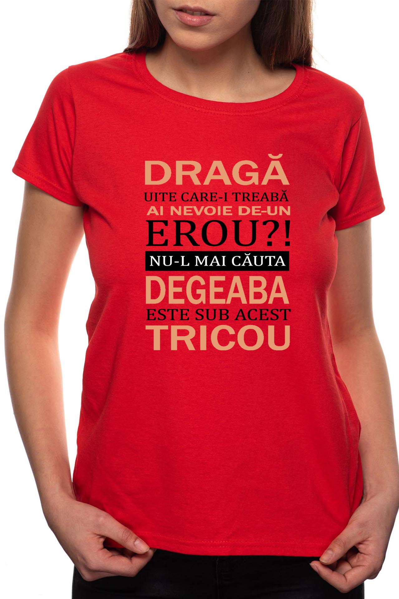 Tricou dama, Erou, 100% Bumbac, R53, Rosu
