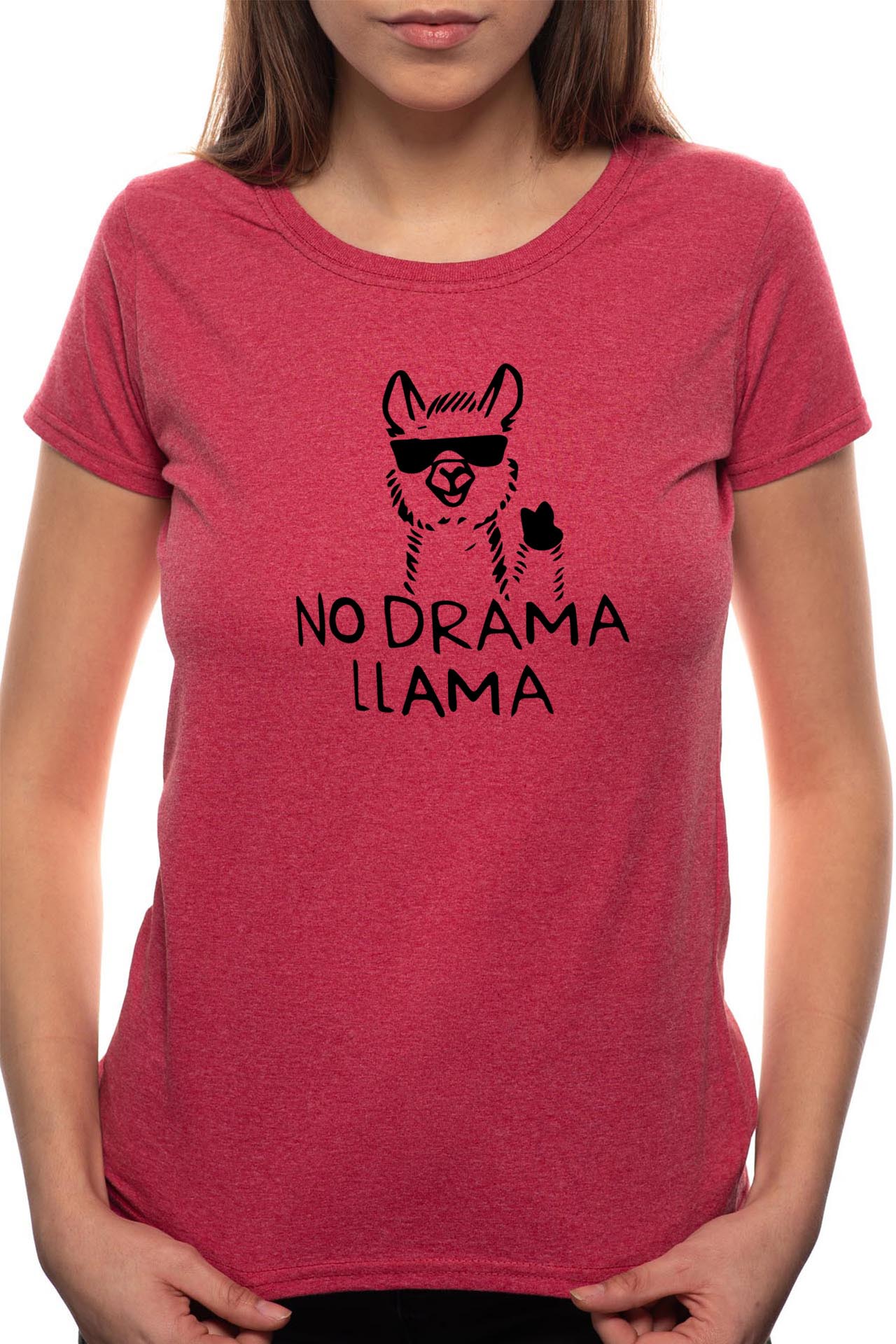Tricou dama, No Drama Llama, 100% Bumbac, BR51, Bordeaux Red