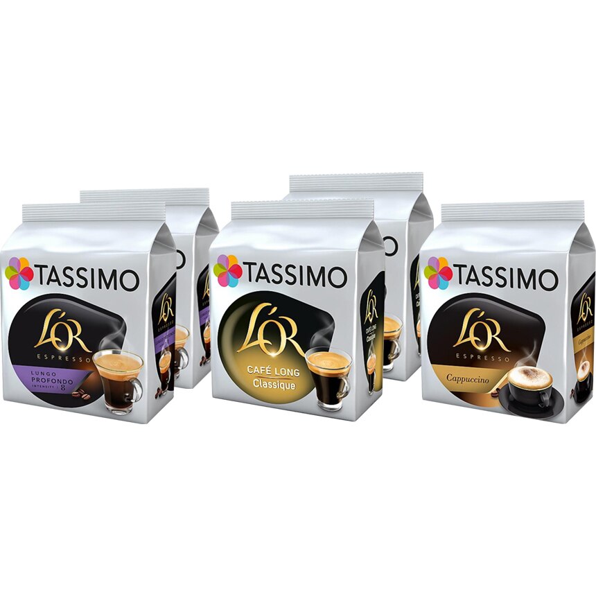 Set cafea capsule Tassimo L'OR Lungo Profondo, Cappuccino si Café Long Classique, 80 capsule, 72 bauturi
