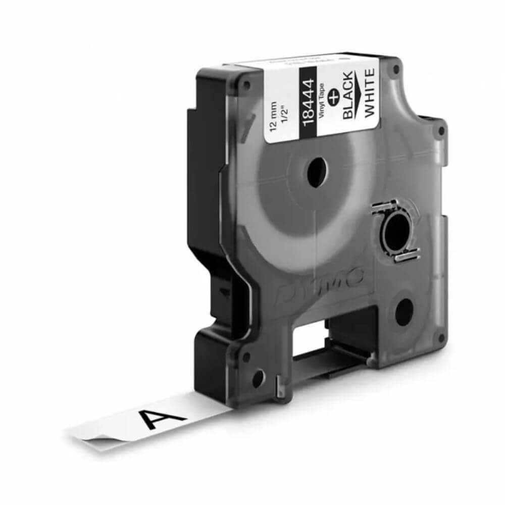 Ribon Vinil i-Aicon Compatibil Dymo ID1 DY18444, Negru pe Banda Alba, 12mm x 4m