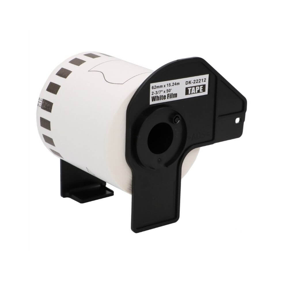 Ribon i-Aicon Brother DK22212, Negru pe Banda Alba, 62mm x 15m