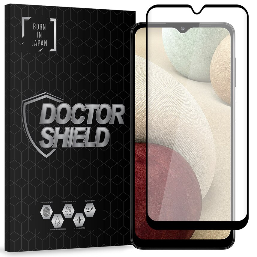 Folie Sticla Dr.Shield, Compatibil Samsung Galaxy A12, Full Glue, Protectie Profesionala Ecran 3D, Full Cover- Negru