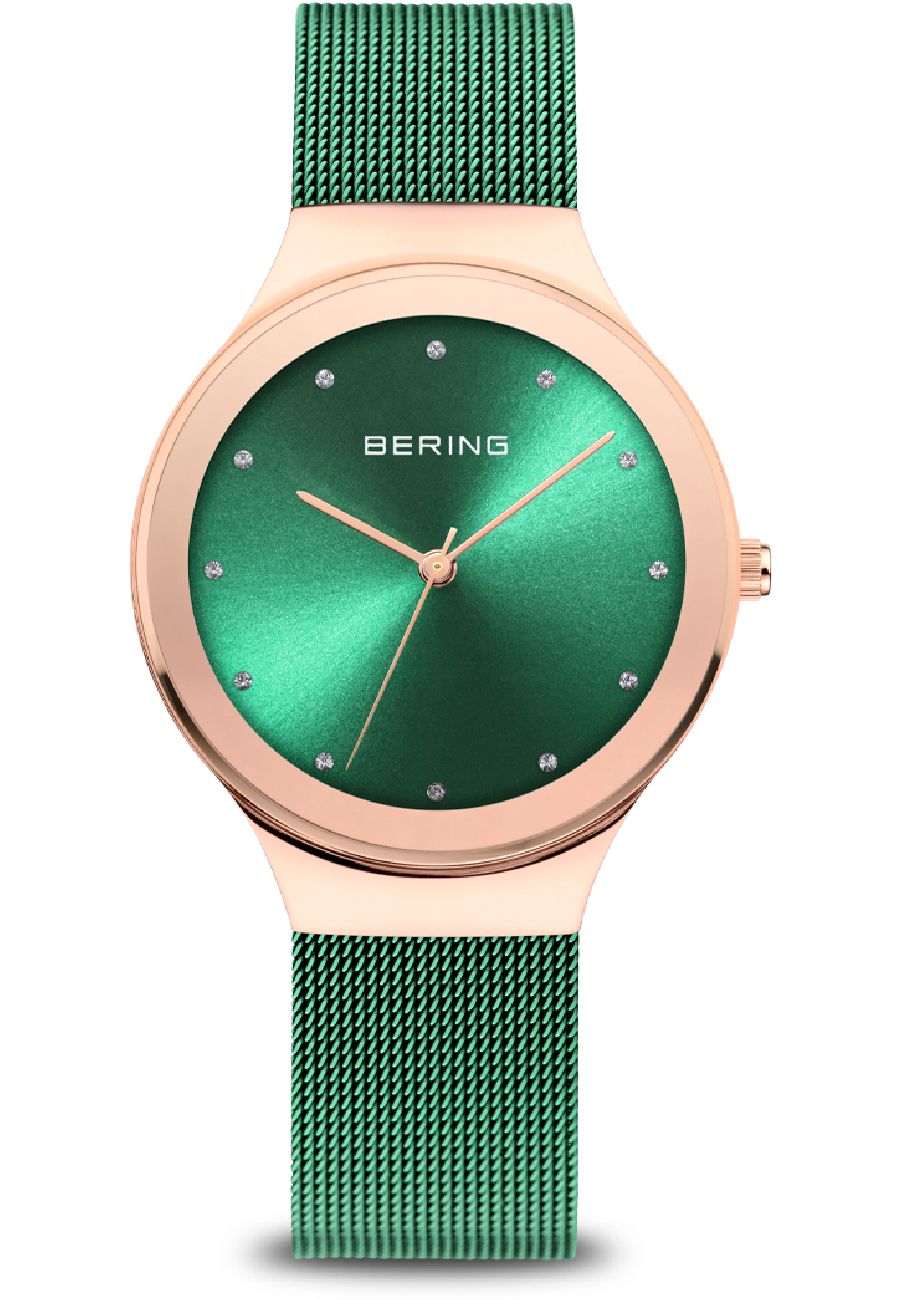 Ceas de dama Bering 12934-868, Cristal safir, Otel inoxidabil, 3 ATM, Verde