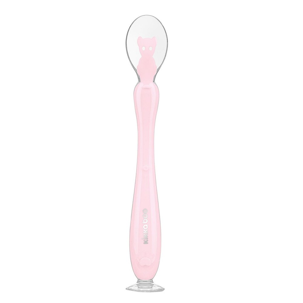 Lingurita din silicon alimentar cu ventuza KikkaBoo Pink