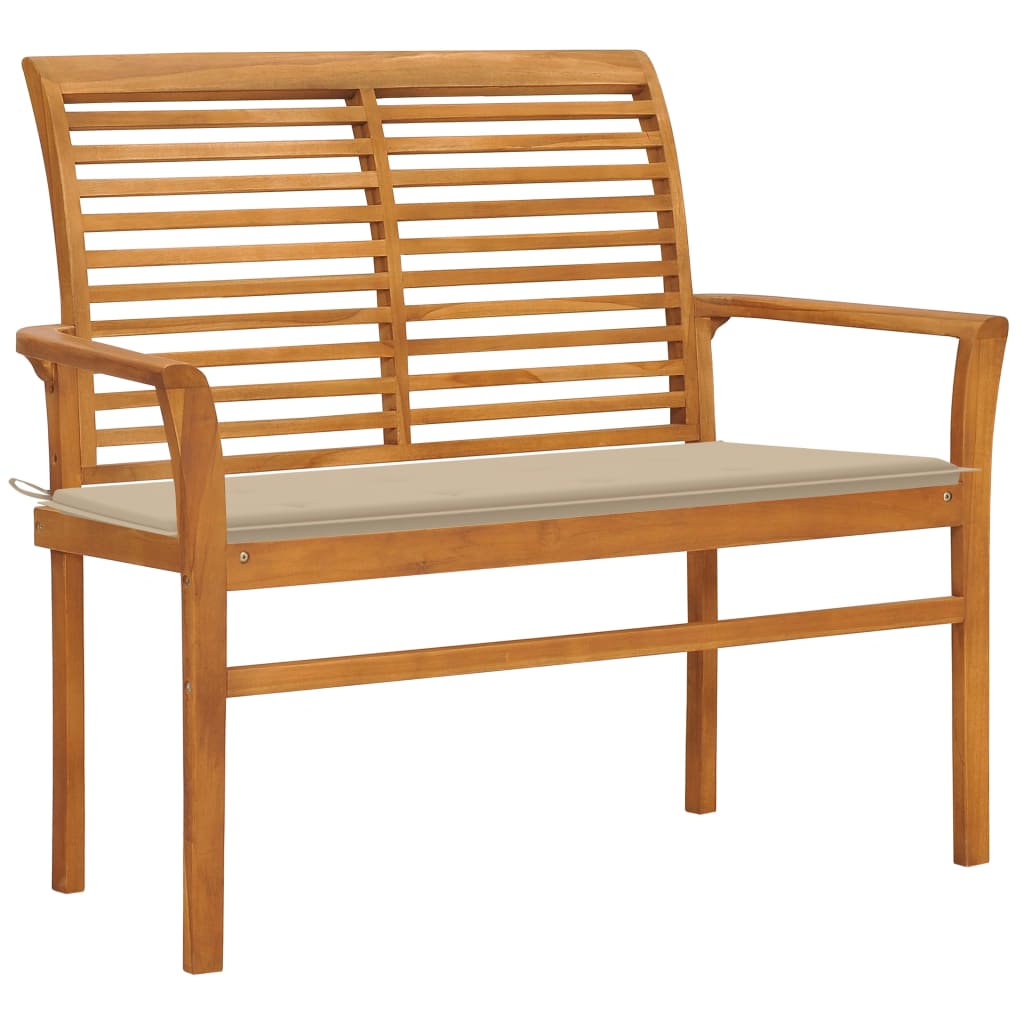 Banca de gradina, cu perna bej 4 cm, vidaXL, Lemn de tec, 112 x 55 x 94cm, Maro