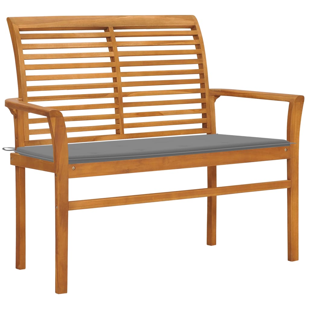 Banca de gradina, cu perna gri 4 cm, vidaXL, Lemn de tec, 112 x 55 x 94cm, Maro
