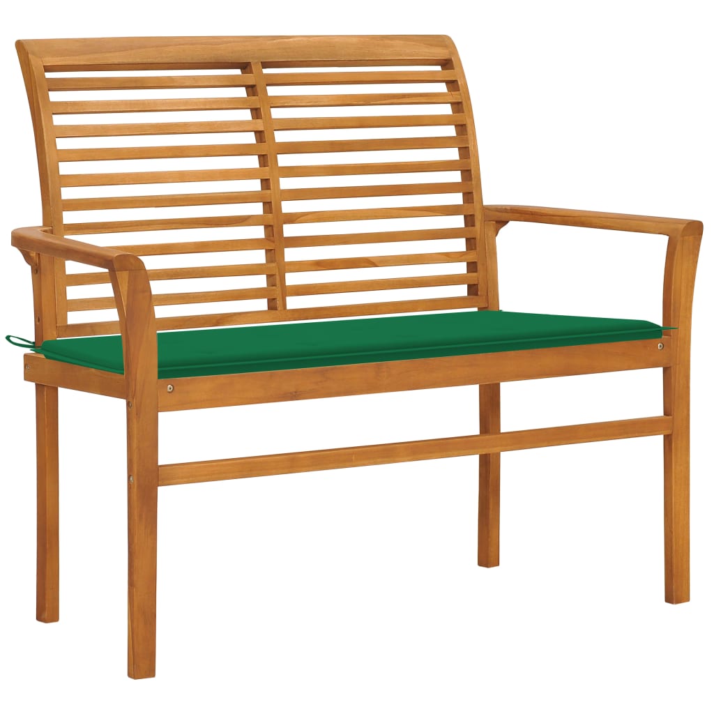 Banca de gradina, cu perna verde 4 cm, vidaXL, Lemn de tec, 112 x 55 x 94cm, Maro