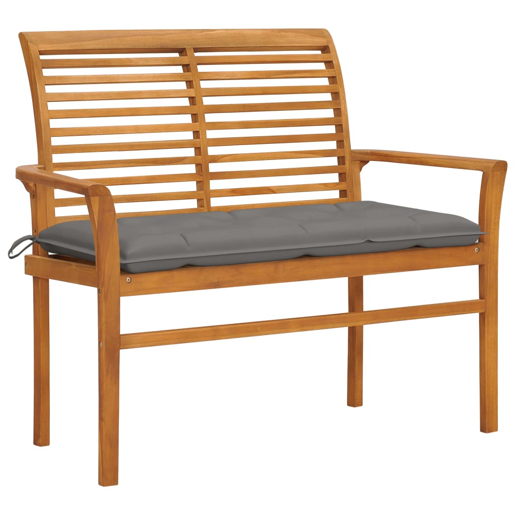 Banca de gradina, cu perna gri, vidaXL, Lemn de tec, 112 x 55 x 94cm, Maro