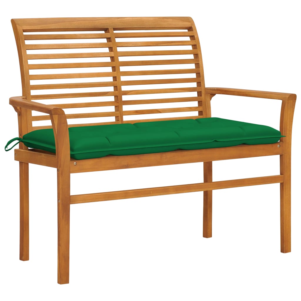 Banca de gradina, cu perna verde inchis, vidaXL, Lemn de tec, 112 x 55 x 94cm, Maro