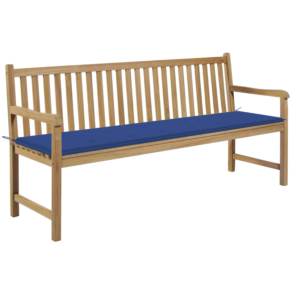 Banca de gradina, cu perna albastru, vidaXL, Lemn de tec, 175 x 60 x 90 cm, Maro