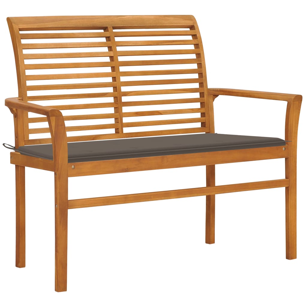Banca de gradina, cu perna gri 4 cm, vidaXL, Lemn de tec, 112 x 55 x 94cm, Maro