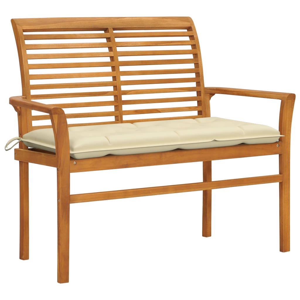 Banca de gradina, cu perna crem, vidaXL, Lemn de tec, 112 x 55 x 94cm, Maro
