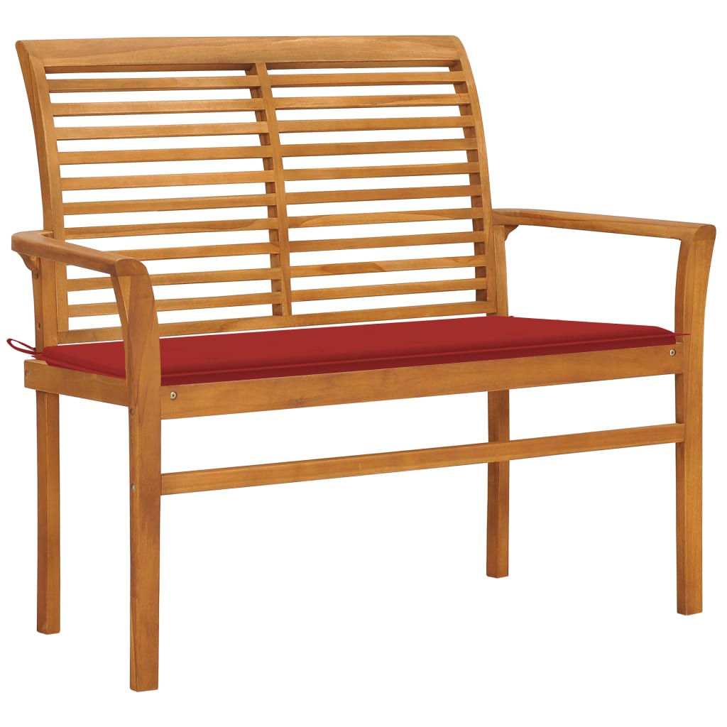 Banca de gradina, cu perna grena 4 cm, vidaXL, Lemn de tec, 112 x 55 x 94cm, Maro