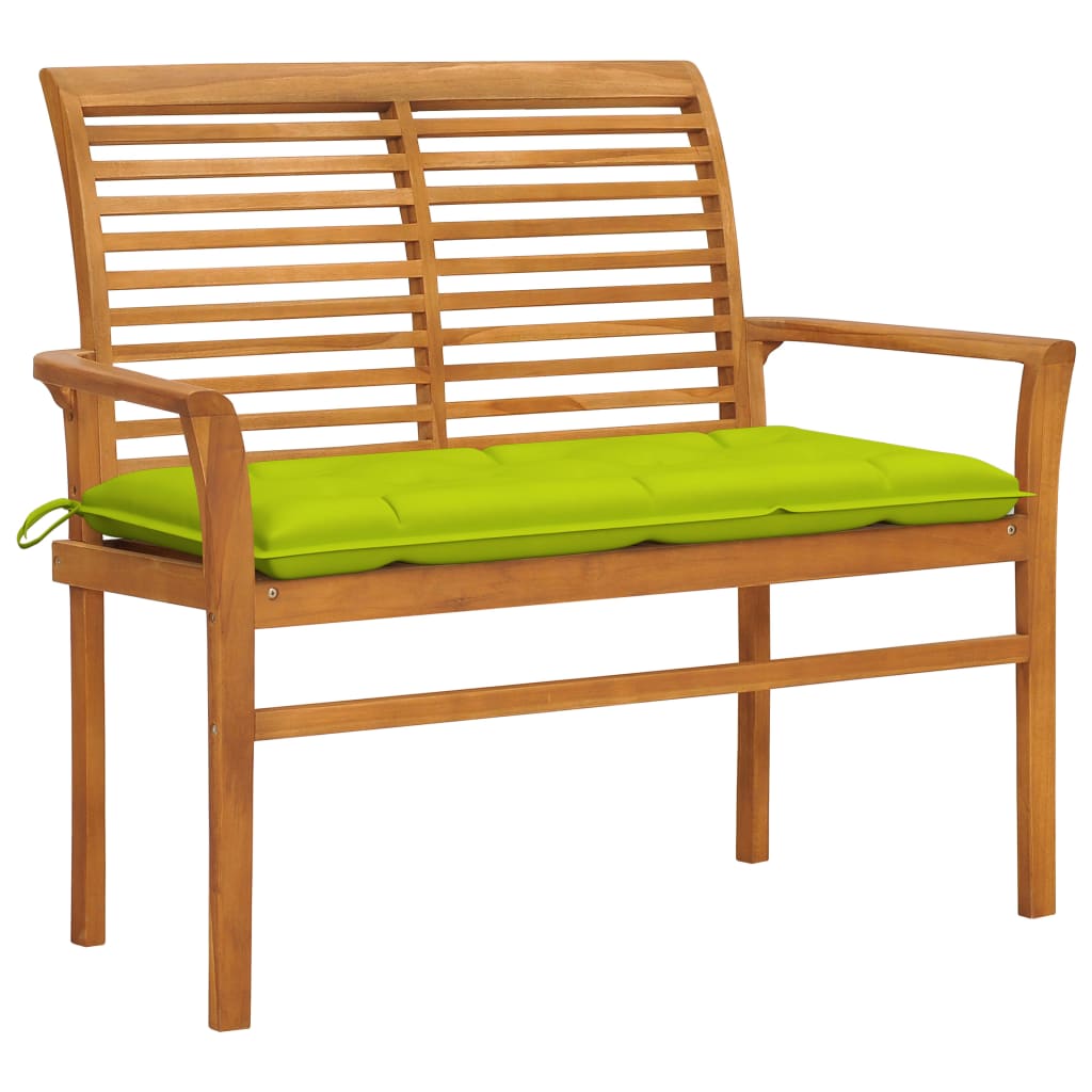 Banca de gradina, cu perna verde deschis, vidaXL, Lemn de tec, 112 x 55 x 94 cm, Maro