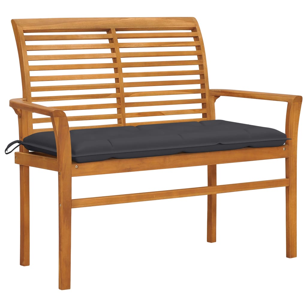 Banca de gradina, cu perna gri inchis, vidaXL, Lemn de tec, 112 x 55 x 94cm, Maro