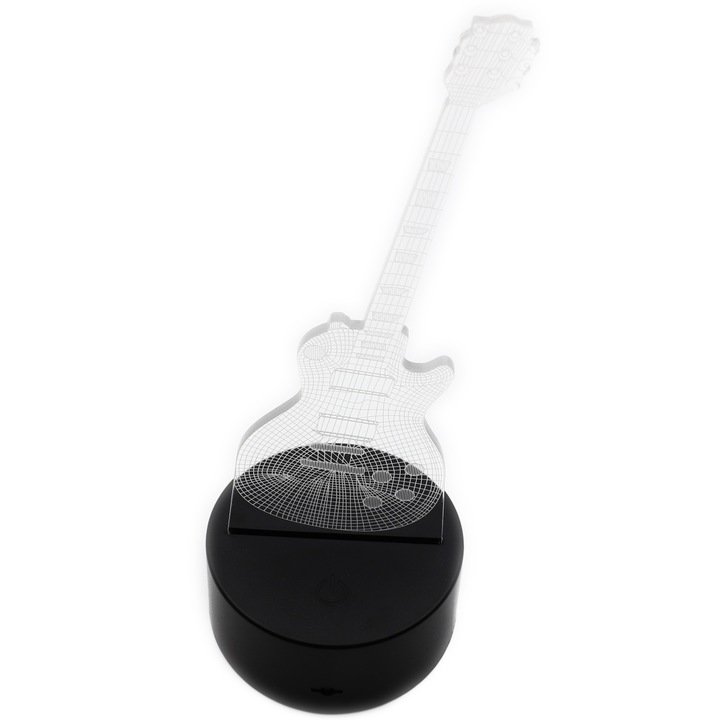 Lampa De Veghe 3D LED, Chitara, 7 Culori, Lumina Ambientala, Alimentare USB cu Incarcator priza