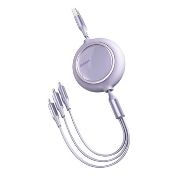 Cablu de date/incarcare Baseus, Bright Mirror Flat Retractable, MicroUSB/Lightning/USB-C 1.2M, 3.5 A, Mov Cablu de date/incarcare Baseus, Bright Mirror Flat Retractable, MicroUSB/Lightning/USB-C 1.2M, 3.5 A, Mov