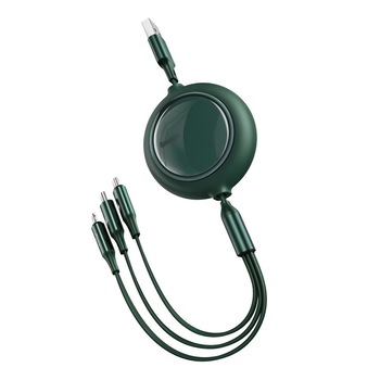 Cablu de date/incarcare Baseus, Bright Mirror Flat Retractable, MicroUSB/Lightning/USB-C 1.2M, 3.5 A, Verde Cablu de date/incarcare Baseus, Bright Mirror Flat Retractable, MicroUSB/Lightning/USB-C 1.2M, 3.5 A, Verde
