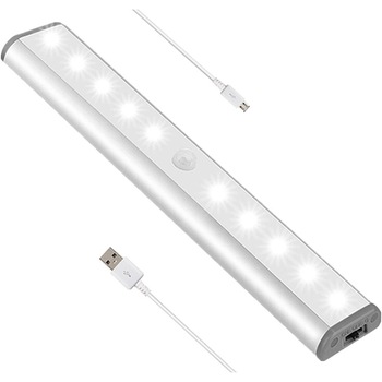 Lampa led inteligenta cu senzor de miscare wireless si reincarcare prin USB, pentru dressing, dulap de bucatarie, baie, hol, scari- portabila cu 10 de leduri , UBEPRO,19 cm, lumina rece Lampa led inteligenta cu senzor de miscare wireless si reincarcare prin USB, pentru dressing, dulap de bucatarie, baie, hol, scari- portabila cu 10 de leduri , UBEPRO,19 cm, lumina rece