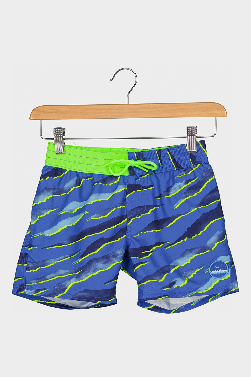 O'Neill, Pantaloni scurti de baie cu imprimeu si detalii logo, Albastru inchis/Verde electric