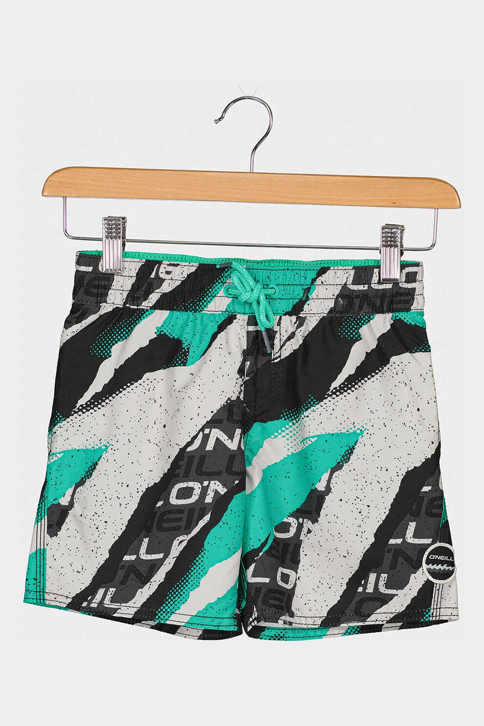 O'Neill, Pantaloni scurti de baie cu talie elastica si model, Gri inchsi/Verde/Alb prafuit