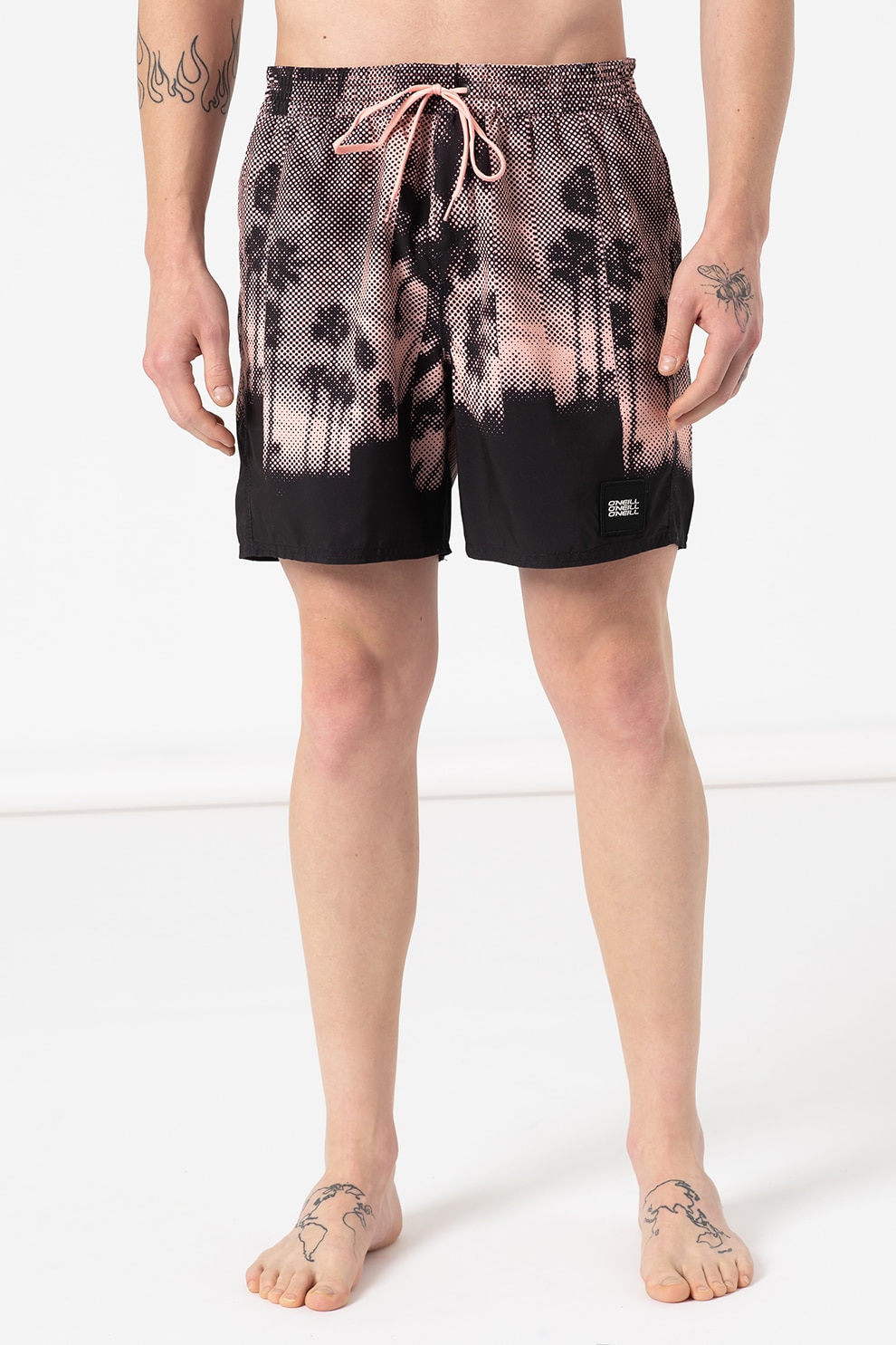 O'Neill, Pantaloni scurti de baie cu model tropical Bondey, Negru/Roz pal, S