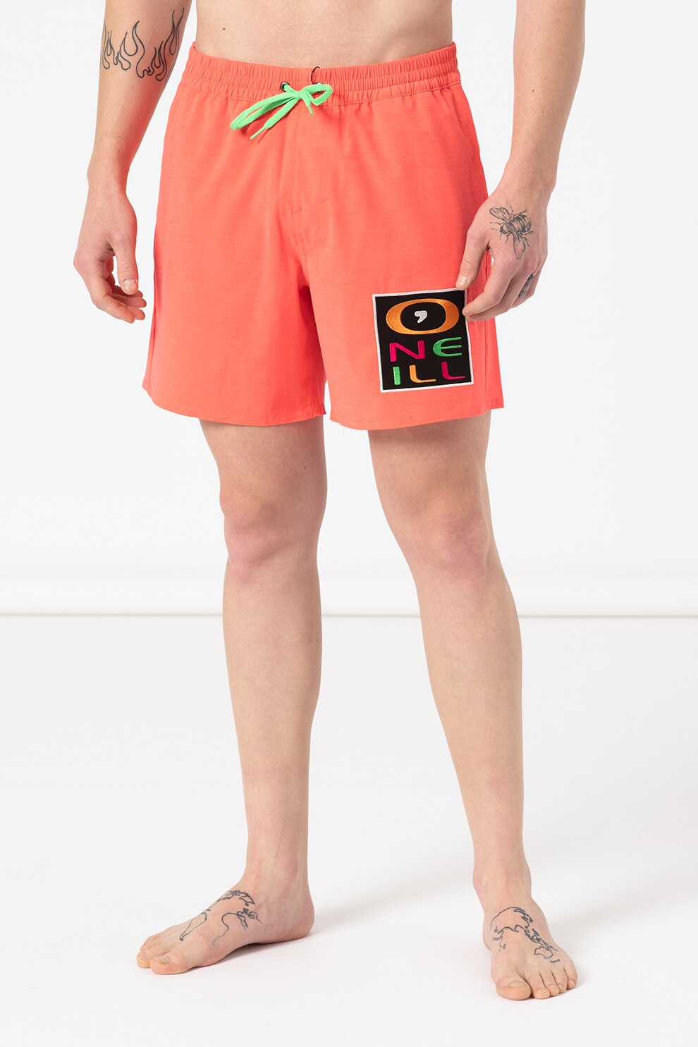 O'Neill, Pantaloni scurti de baie cu aplicatie logo Re-Issue, Roz neon
