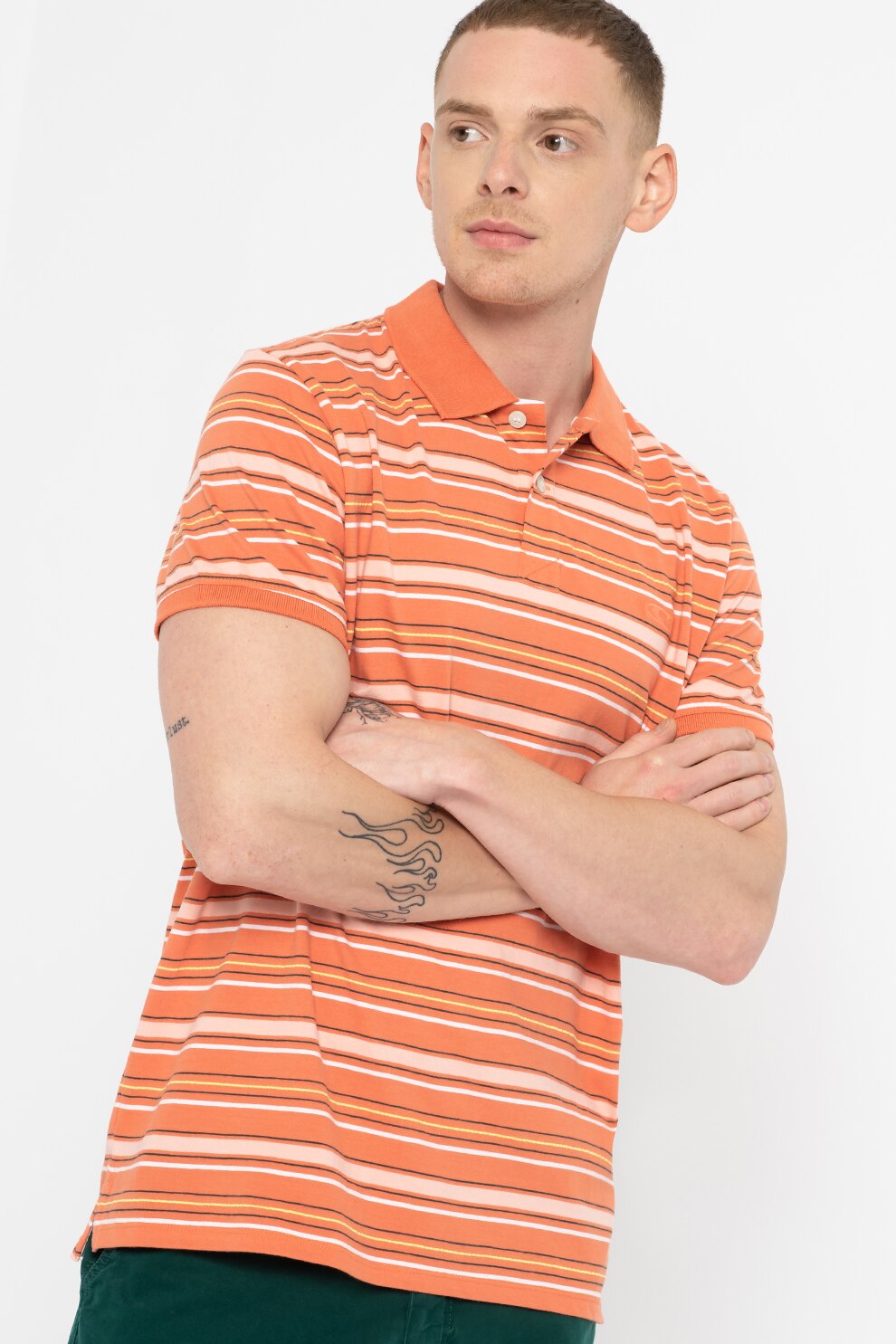O'Neill, Tricou polo de bumbac cu dungi Matteo, Oranj/Roz deschis