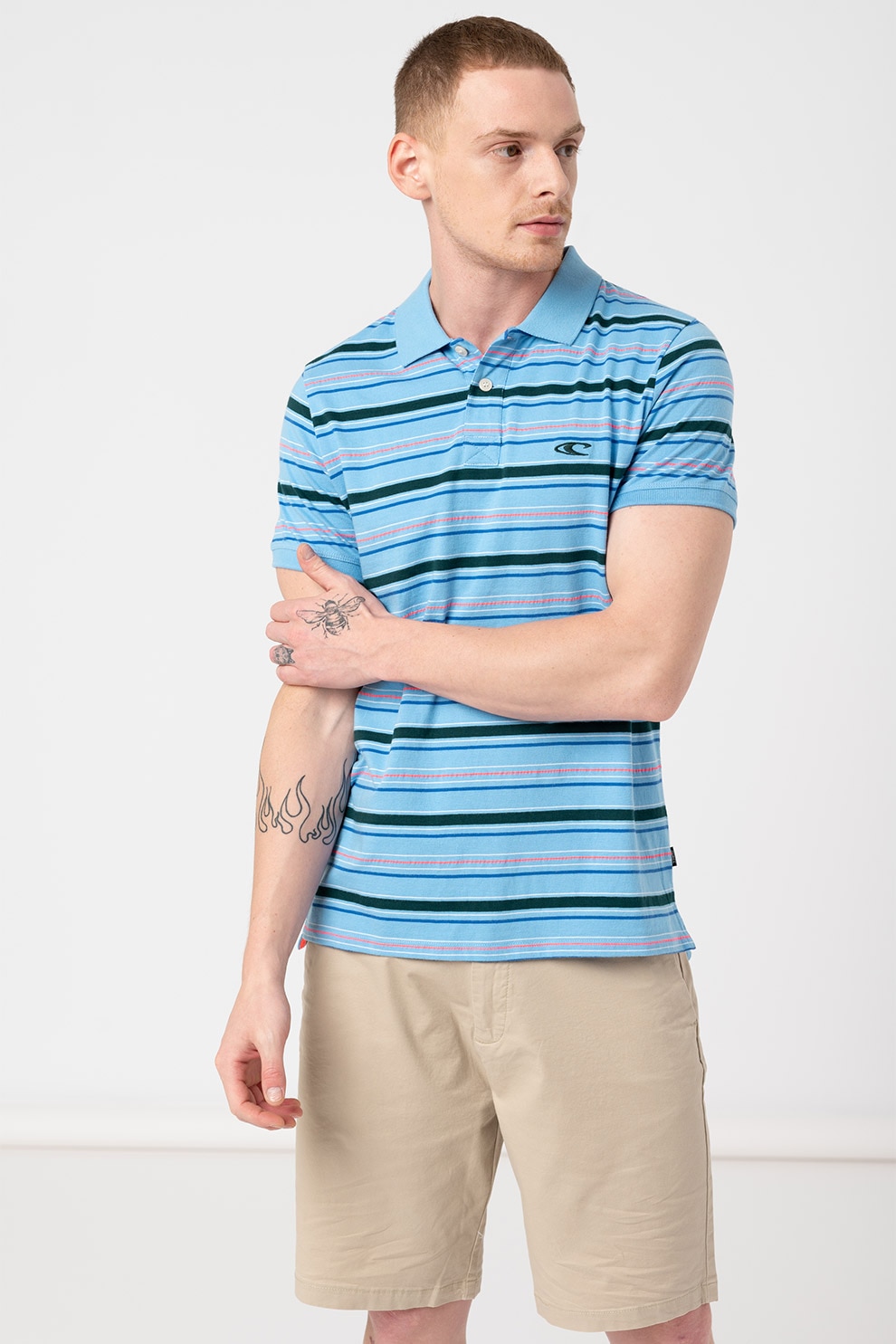 O'Neill, Tricou polo de bumbac cu dungi Matteo, Bleu/Verde englez