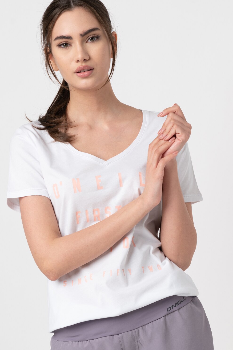 O'Neill, Tricou cu imprimeu logo Last Out, Alb/Roz pastel