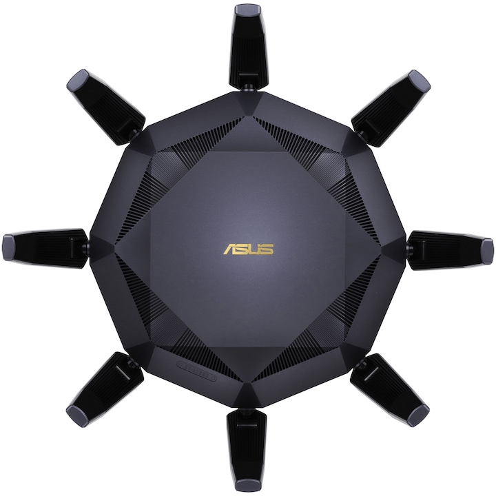 Router Gaming Wireless ASUS RT-AX89X, AX6000, 8x8 Dual-Band, Quad-Core 2.2GHz CPU, 256MB/1GB Flash/RAM, 10G port, SFP+ port, AiProtection Pro, Adaptive QoS, VPN server/client, IPTV, OFDMA, MU-MIMO, Beamforming, Link Aggregation, Port forwarding, AiMesh