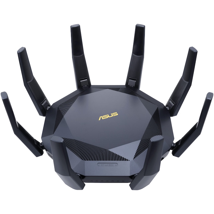 Router Gaming Wireless ASUS RT-AX89X, AX6000, 8x8 Dual-Band, Quad-Core 2.2GHz CPU, 256MB/1GB Flash/RAM, 10G port, SFP+ port, AiProtection Pro, Adaptive QoS, VPN server/client, IPTV, OFDMA, MU-MIMO, Beamforming, Link Aggregation, Port forwarding, AiMesh