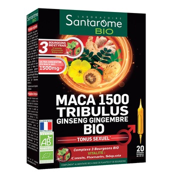 Supliment alimentar Maca 1500-Tribulus-Ginseng-Gimbir BIO x 20 fiole Santarome Supliment alimentar Maca 1500-Tribulus-Ginseng-Gimbir BIO x 20 fiole Santarome