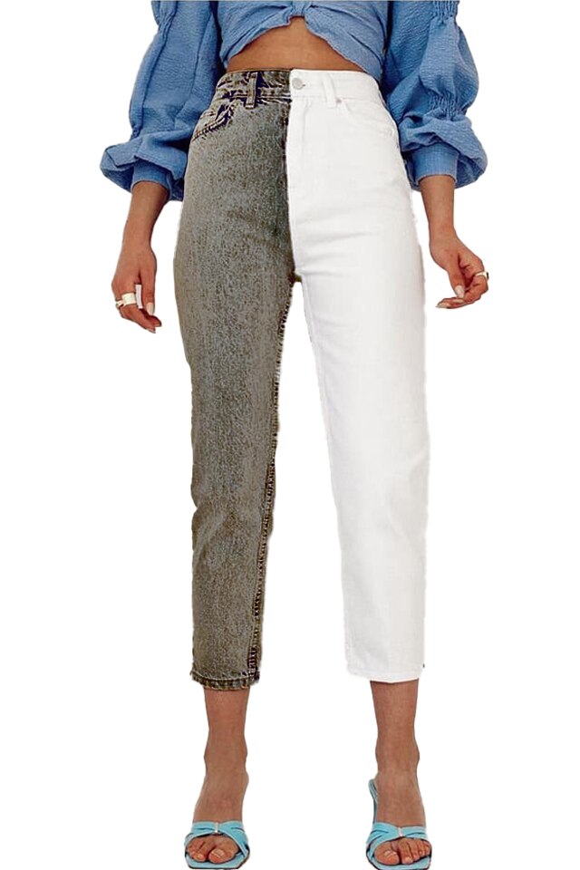 Blugi dama boyfriend Twiga, Alb/Gri