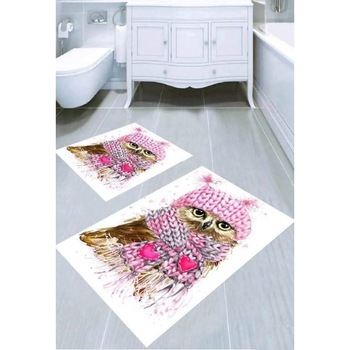 Set covorase baie 2 piese mediu, 100% polipropilena, strat antiaderent latex, dimensiuni 60x100 cm si 50x60 cm, Bufnita Set covorase baie 2 piese mediu, 100% polipropilena, strat antiaderent latex, dimensiuni 60x100 cm si 50x60 cm, Bufnita