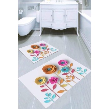 Set covorase baie 2 piese mediu, 100% polipropilena, strat antiaderent latex, dimensiuni 60x100 cm si 50x60 cm, Imprimeu floral Set covorase baie 2 piese mediu, 100% polipropilena, strat antiaderent latex, dimensiuni 60x100 cm si 50x60 cm, Imprimeu floral