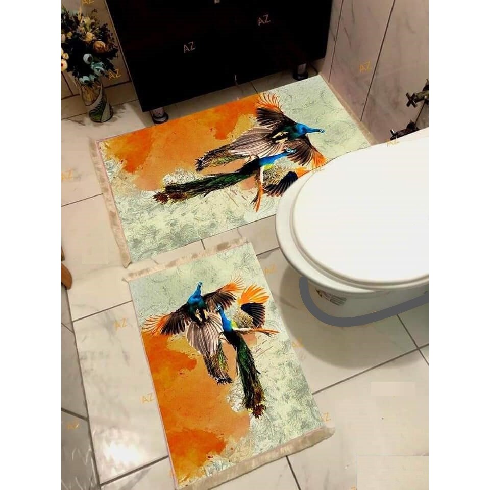 Set covorase baie 2 piese mediu, 100% polipropilena, strat antiaderent latex, dimensiuni 60x100 cm si 50x60 cm, Peacock