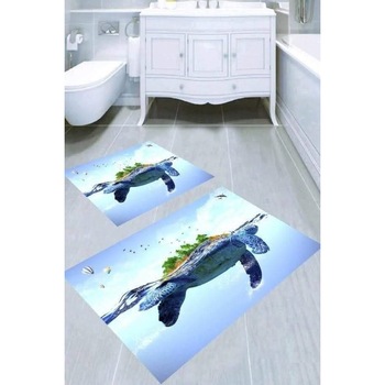 Set covorase baie 2 piese mediu, 100% polipropilena, strat antiaderent latex, dimensiuni 60x100 cm si 50x60 cm, Broasca testoasa Set covorase baie 2 piese mediu, 100% polipropilena, strat antiaderent latex, dimensiuni 60x100 cm si 50x60 cm, Broasca testoasa
