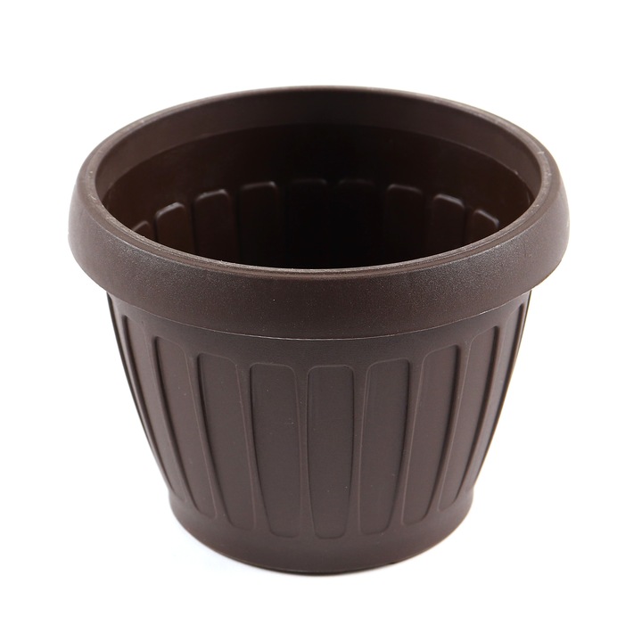 Set ghiveci din plastic + suport pentru interior/exterior, culoare maro, D 13,5 cm