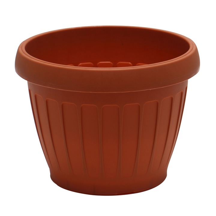 Set ghiveci din plastic + suport pentru interior/exterior, culoare teracota, D 13,5 cm