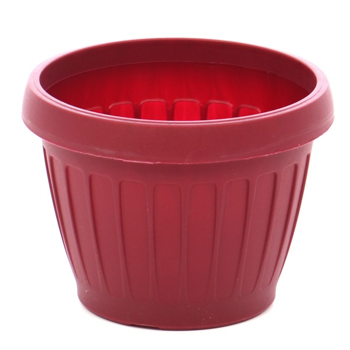 Set ghiveci din plastic + suport pentru interior/exterior, culoare visiniu, D 16 cm