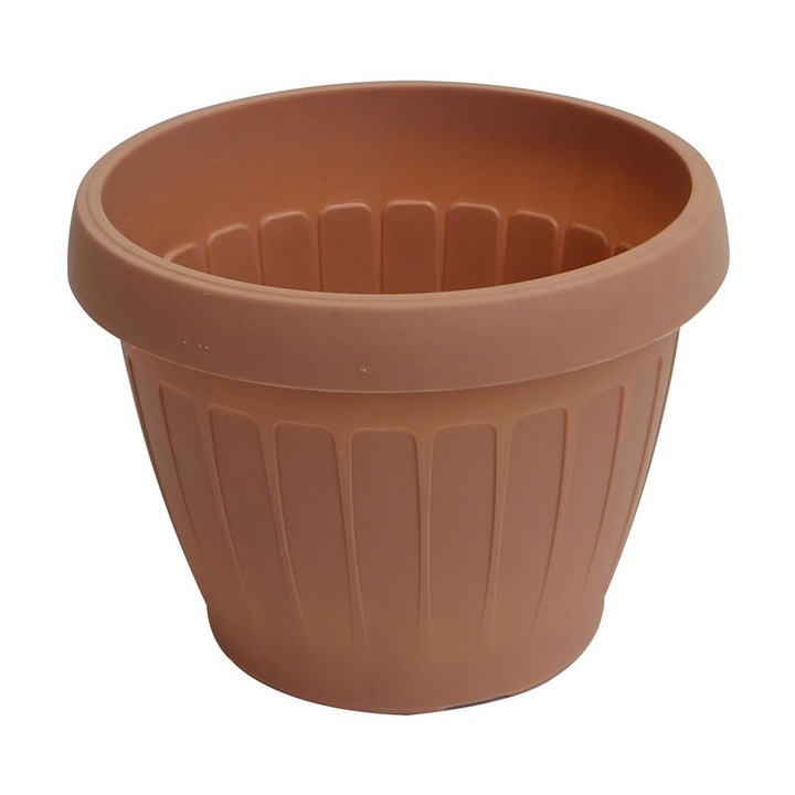 Set ghiveci din plastic + suport pentru interior/exterior, culoare crem, D 20 cm