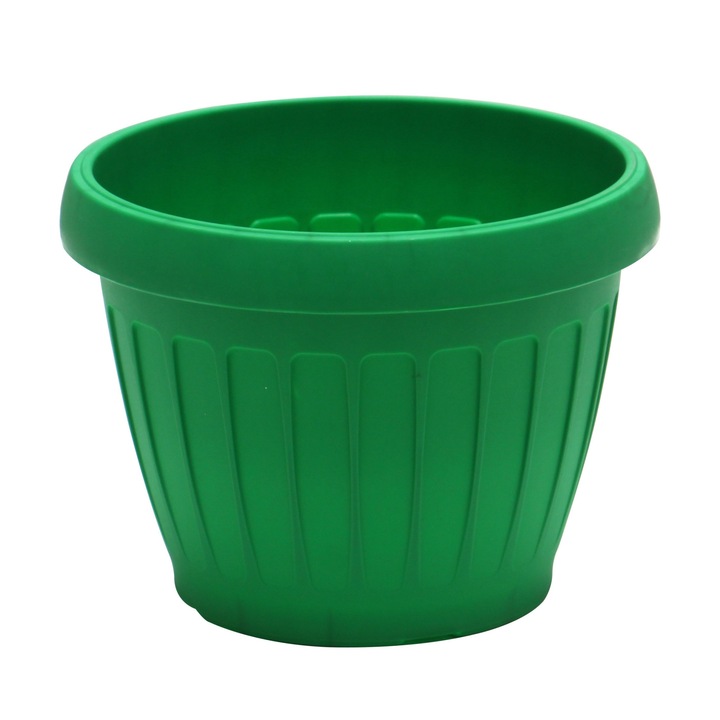 Set ghiveci din plastic + suport pentru interior/exterior, culoare verde, D 18 cm