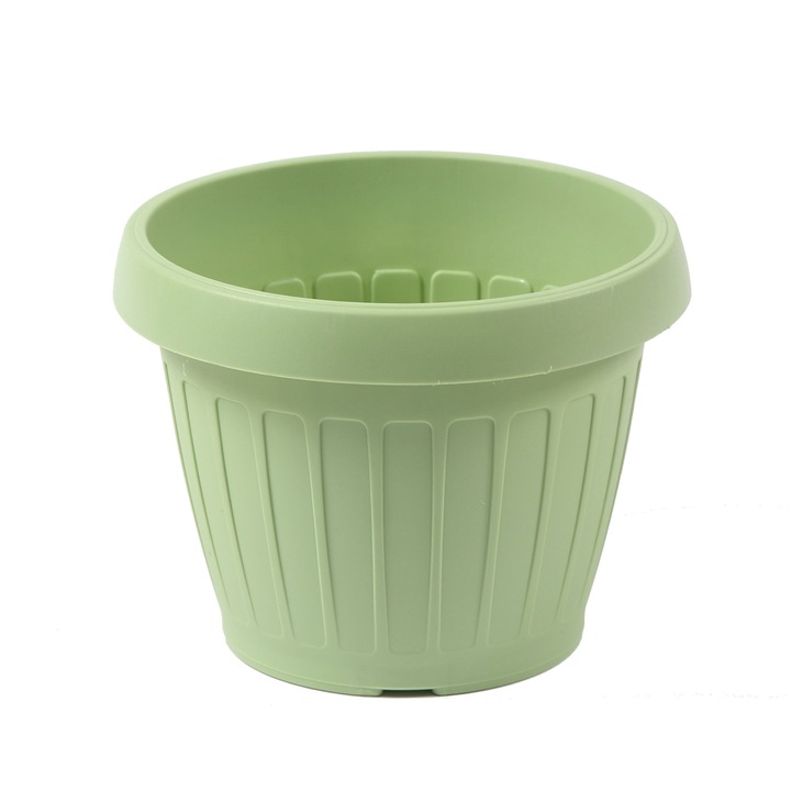 Set ghiveci din plastic + suport pentru interior/exterior, culoare verde pastel, D 20 cm