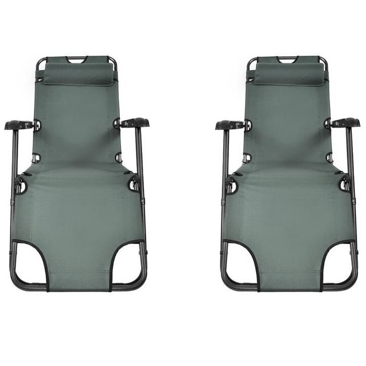 Set 2 Sezlonguri pliabile, Zola®, cu pernuta, reglabile in 3 pozitii, gri