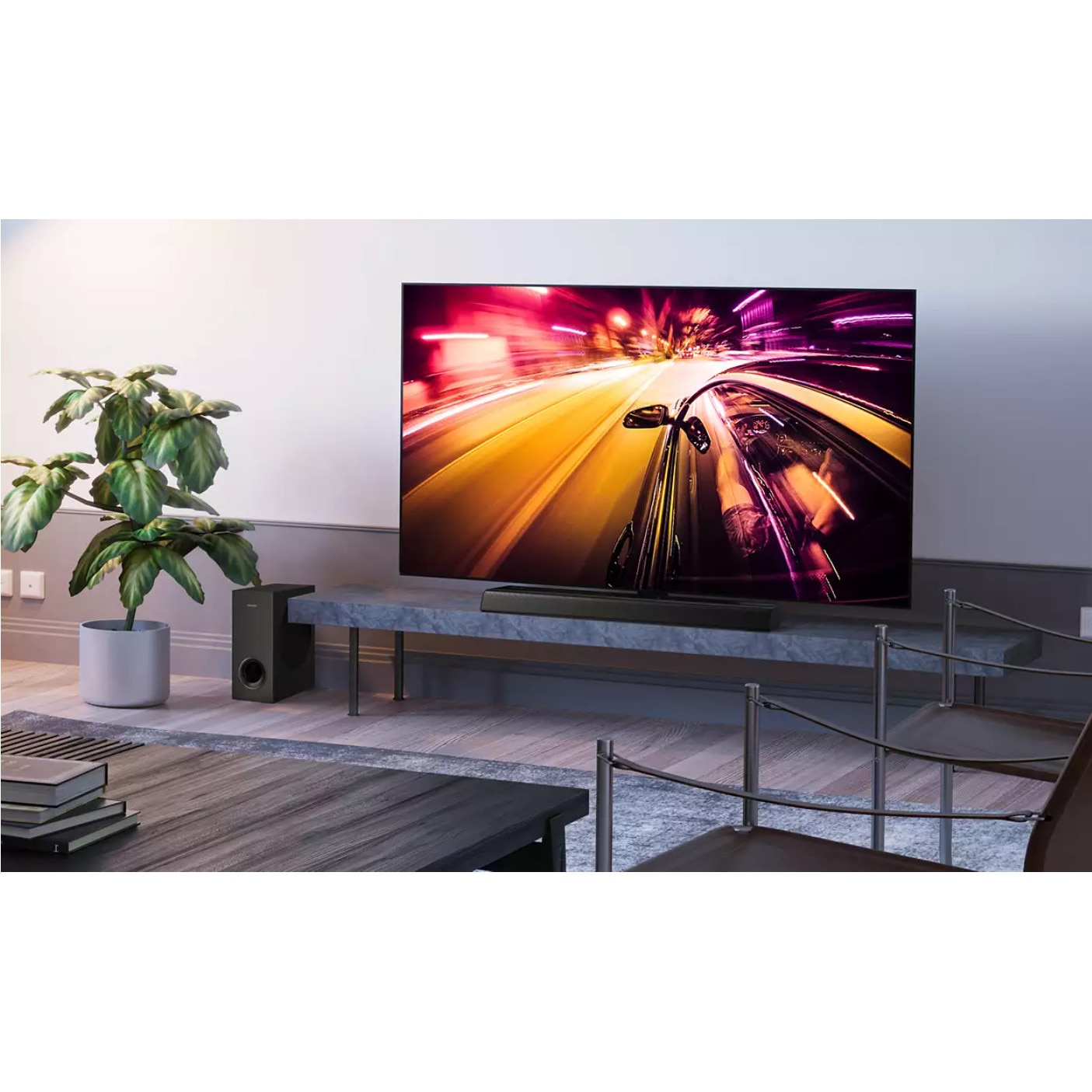 Soundbar profesional Philips cu Asistent Google, Conectivitate Bluetooth, Subwoofer wireless 2.1 CH, Dolby Digital, 15 W x 4 plus 60 W, Telecomanda, Negru