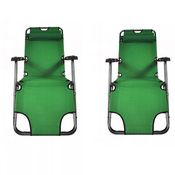 Set 2 Sezlonguri pliabile, Zola®, cu pernuta, reglabile in 3 pozitii, verde Set 2 Sezlonguri pliabile, Zola®, cu pernuta, reglabile in 3 pozitii, verde