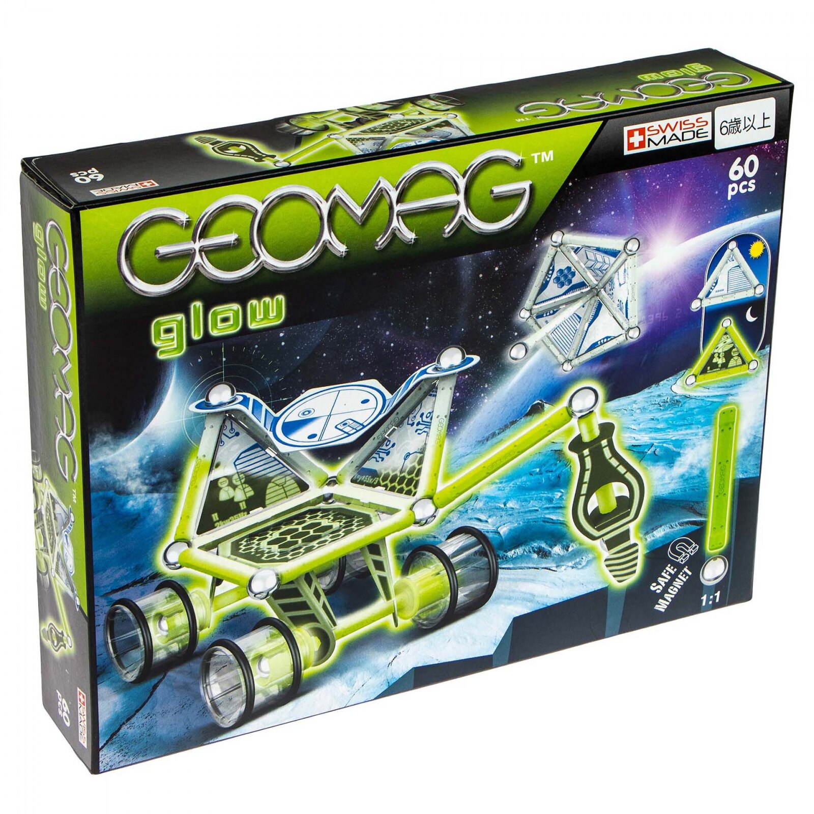 Geomag Glow, vehicul lunar, 60 piese Verde